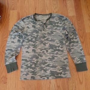 Men Military Army Green Waffle Thermal Sweater a